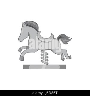 Cavallo a dondolo, icona nero stile monocromatico Illustrazione Vettoriale