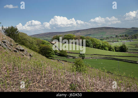 Vista verso Beamsley Beacon, in Yorkshire Dales attraverso Wharfedale Foto Stock