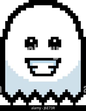 Una illustrazione di un fantasma sorridente in 8 bit di stile cartoon. Illustrazione Vettoriale