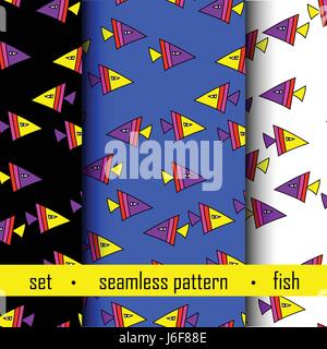 Set di seamless pattern con pesce. vettore Illustrazione Vettoriale