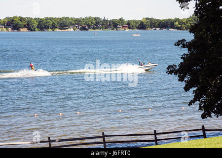 Kenosha Wisconsin, Lago Paddock, Old Settlers Park, nautica, sci, sport acquatici, lakeshore, panoramico, visitatori viaggio viaggio turistico turismo punto di riferimento l Foto Stock