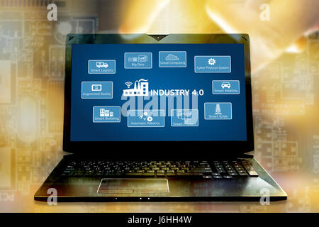 Industrial 4.0 Cyber sistemi fisici concetto. Grande dati,il cloud computing,cps,smart logistic,augmented reality,smart building,automatico robotics,smart g Foto Stock