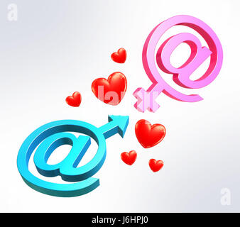 E-mail e sesso simboli con cuori - 3d illustrazione Foto Stock