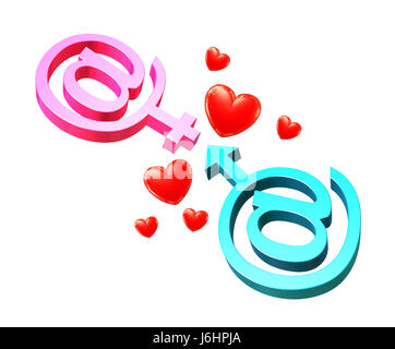 E-mail e sesso simboli con cuori - 3d illustrazione Foto Stock