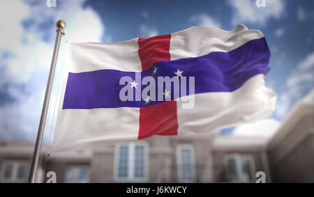 Antille Olandesi bandiera 3D Rendering sul cielo azzurro sfondo costruzione Foto Stock