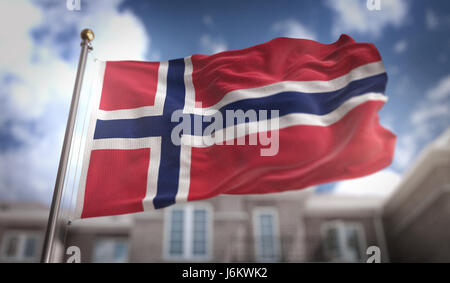Bandiera della Norvegia 3D Rendering sul cielo azzurro sfondo costruzione Foto Stock