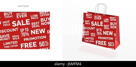 Shopping bag e immagine vettoriale con pattern senza giunture Illustrazione Vettoriale
