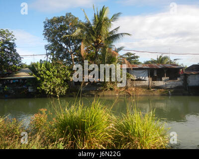 Questa immagine raffigura il sistema di irrigazione utilizzato nelle risaie di Bagong Nayon, Baliuag, Bulacan. Le infrastrutture, compresi i ponti, svolgono un ruolo cruciale nella distribuzione idrica necessaria per la coltivazione del riso nella regione. Foto Stock