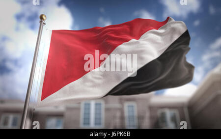 Principato di Sealand bandiera 3D Rendering sul cielo azzurro sfondo costruzione Foto Stock