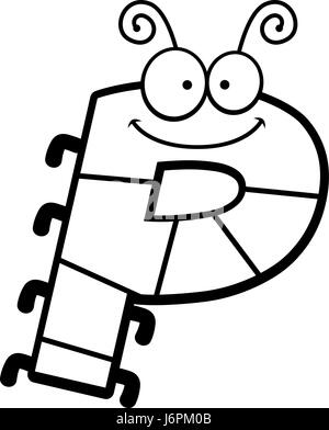 Un cartoon illustrazione della lettera P con un tema di insetti. Illustrazione Vettoriale