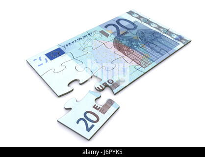 Nota memo valuta euro venti pezzo segmento sezione area parte denaro puzzle Foto Stock