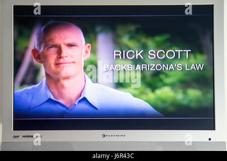 Miami Beach Florida,Rick Scott,candidato del governatore,pubblicità pubblicitaria politica di annuncio,backs Arizona Immigration Law,clandestini,immigrazione, Foto Stock