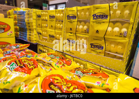 Un display di Pigoli marca candy di Pasqua in un negozio di alimentari Foto Stock