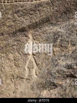 Gobustan Parco nazionale di un'ora a sud di Baku in Azerbaijan, offre paesaggi straordinari e 6000 antiche incisioni rupestri, un sito Patrimonio Mondiale dell'unesco Foto Stock