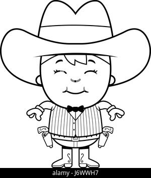 Un cartoon illustrazione di un po' di gunfighter sorridente. Illustrazione Vettoriale