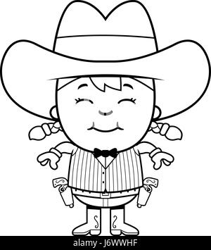 Un cartoon illustrazione di un po' di gunfighter sorridente. Illustrazione Vettoriale