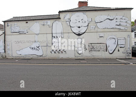 Le parti del corpo di fabbrica murale a parete su una casa a Cardiff, Foto Stock