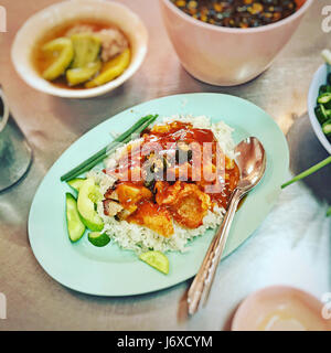 Croccante maiale orientali di Riso arrosto di maiale ventre Foto Stock