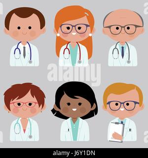 Gruppo di medici e infermieri avatar. Professionisti medici maschili e femminili presso l'ospedale. Illustrazione vettoriale Illustrazione Vettoriale