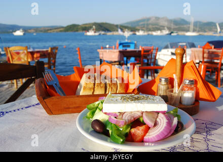 Ristorante bar taverna Grecia porto porti starter acqua salata oceano mare acqua Foto Stock