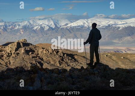 Escursionista che guarda view, Inyo National Forest, California, Stati Uniti Foto Stock