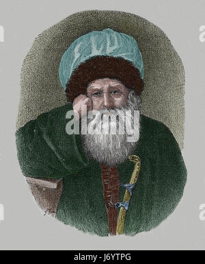 Iman Shamil (1797-1871). Leader anti-russo reistance in guerra caucasica. 3° Imam di Imamate caucasica. Incisione. Il nostro secolo, 1883. Edizione spagnola. Foto Stock