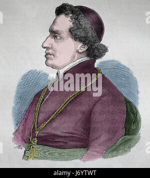 Giacomo Antonelli (1806-1876). Cardinale italiano. Il Cardinale Segretario di Stato 1848-1876. Incisione. Oltre il secolo, 1883. Foto Stock