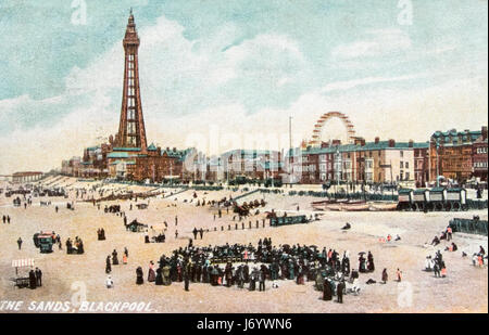 Cartolina Vintage delle sabbie a Blackpool circa 1900 Foto Stock