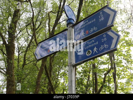 Segno sul ciclo nazionale Route 7 vicino a Callander Scotland Maggio 2017 Foto Stock