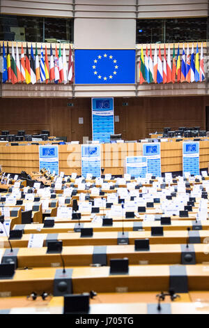 Emiciclo del Parlamento europeo a Bruxelles Foto Stock