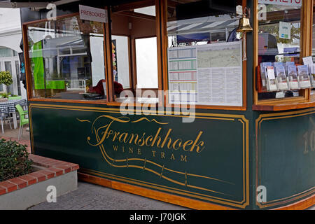 Biglietteria di Franschhoek vino Tram Hop-on hop-off tour operator di Huguenot Road. Foto Stock