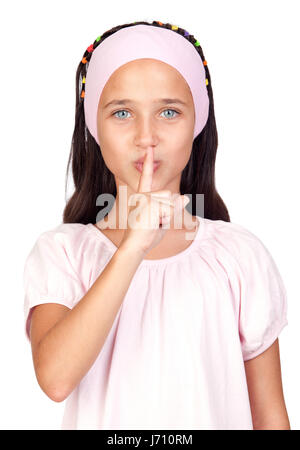 Ritratto silenzio radio tranquillità silenzio adorabile ragazza ragazze blu umano gli esseri umani Foto Stock