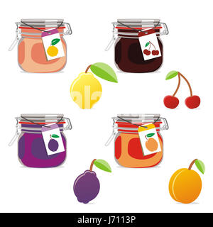 Oggetto illustrazione isolato marmellata set calice di vetro tumbler cibo aliment oggetto Foto Stock