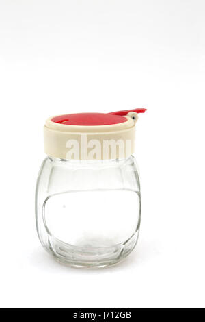 Vintage senape di vetro Pentola con coperchio in plastica Foto Stock