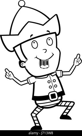 Un felice Natale cartoon elf dancing e sorridente. Illustrazione Vettoriale