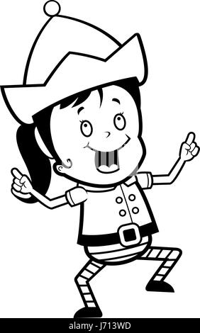 Un felice Natale cartoon elf dancing e sorridente. Illustrazione Vettoriale