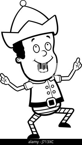 Un felice Natale cartoon elf dancing e sorridente. Illustrazione Vettoriale
