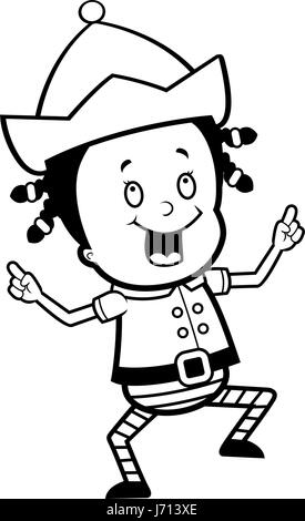 Un felice Natale cartoon elf dancing e sorridente. Illustrazione Vettoriale