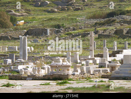 Sito archeologico di Delos, Sito Patrimonio Mondiale dell'UNESCO sulla isola di Delos, Mykonos, Grecia Foto Stock