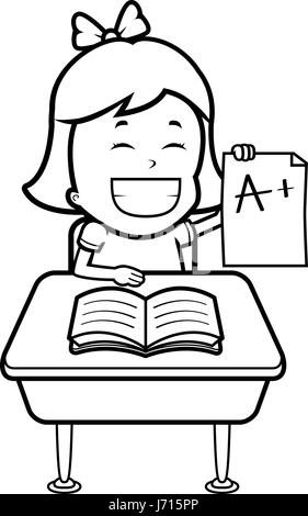 Un felice cartoon studente con buoni voti. Illustrazione Vettoriale