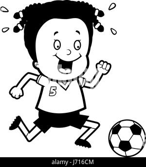 Un cartoon illustrazione di un bambino che gioca a calcio. Illustrazione Vettoriale