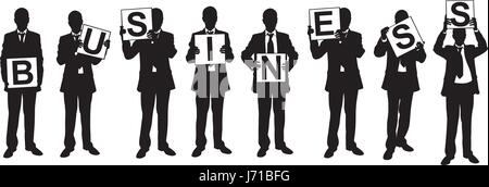 Sagome di uomini di affari di pannelli di contenimento isolato su bianco Illustrazione Vettoriale