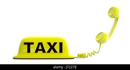 Yellow taxi firmare e il ricevitore isolati su sfondo bianco. 3d illustrazione Foto Stock