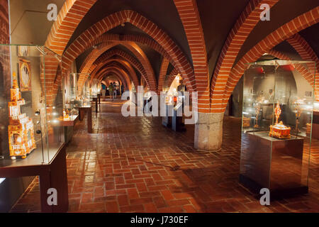 Il Halabard Hall nel Castello di Malbork con ambra mostra della collezione, Polonia, Europa Foto Stock