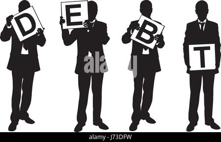 Sagome di uomini di affari di pannelli di contenimento isolato su bianco Illustrazione Vettoriale