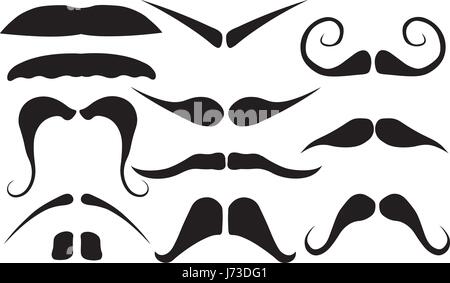 Insieme di diversi mustaches isolato su bianco Illustrazione Vettoriale