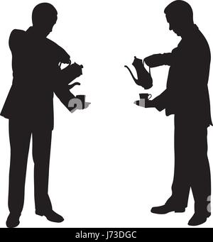 Persone sagome con teiere isolato su bianco Illustrazione Vettoriale