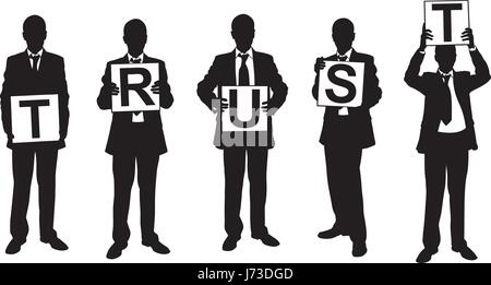 Sagome di uomini di affari di pannelli di contenimento isolato su bianco Illustrazione Vettoriale