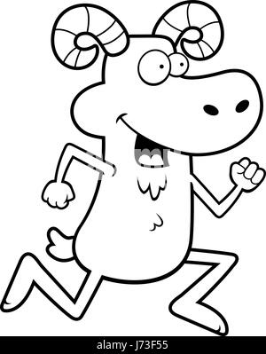 Un felice cartoon di ram in esecuzione e sorridente. Illustrazione Vettoriale