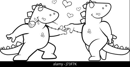 Due happy cartoon dinosauri in amore gli uni con gli altri. Illustrazione Vettoriale